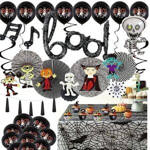 63 pcs Halloween Party Decoration Garland Kit Black BOO Foil Balloons
